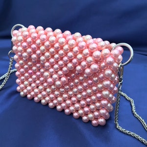 Pink Beaded Bag, Pinky Bag,  Pink Beaded Purse, Christmas Bag , Pink Bridal Bag , Bag for Woman, Handmade Bag , Beads Bag, Bag with Strap