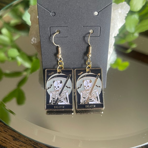 Death Tarot Card Enamel Earrings