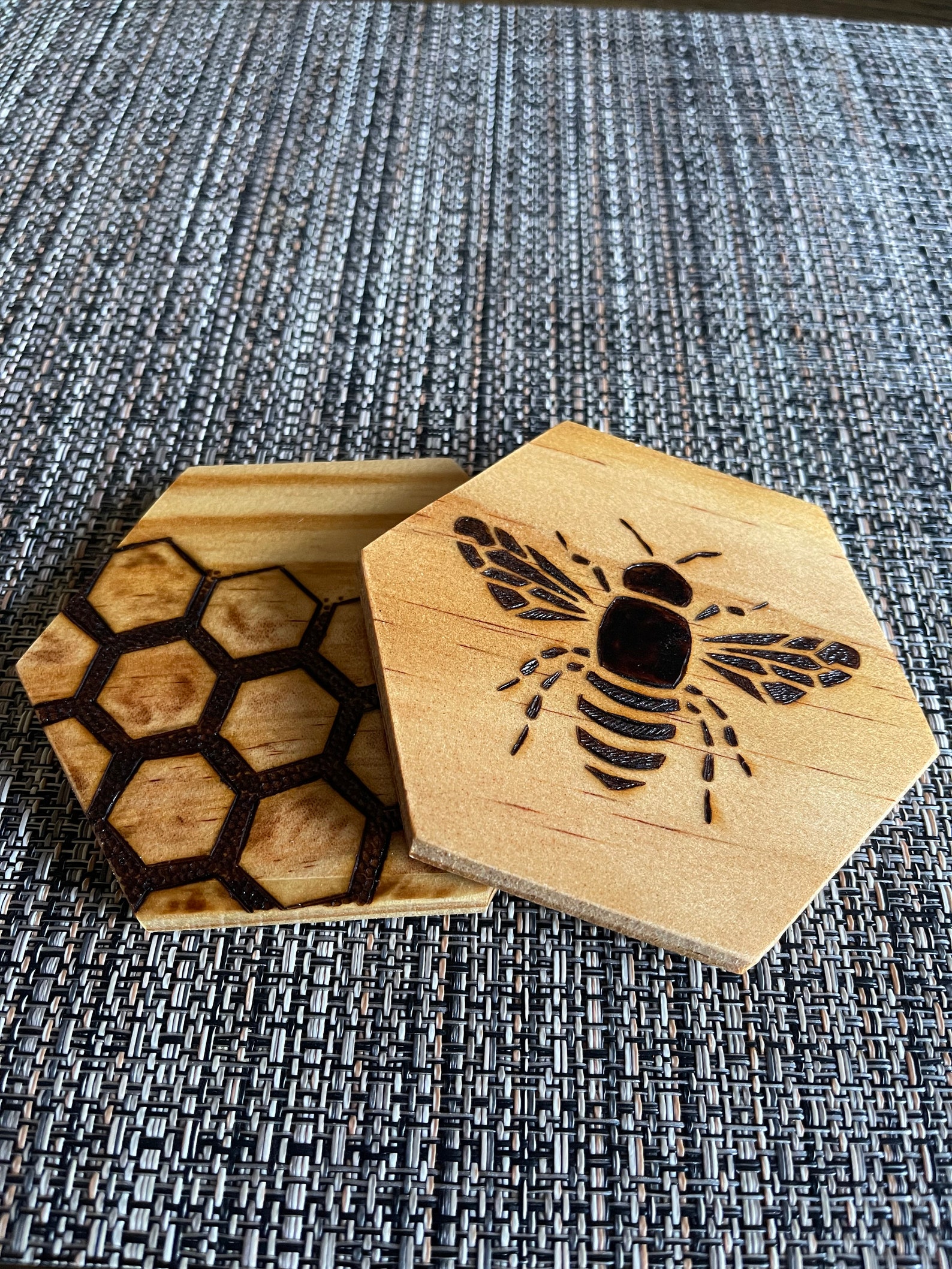 Wood Burned Honey Bee Coaster Set - Etsy