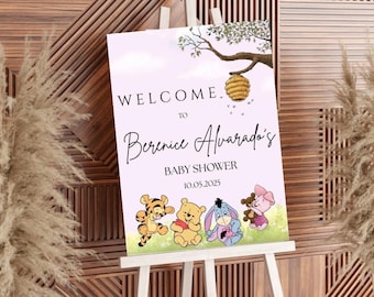 Winnie the Pooh Baby Shower Welcome Sign: Editable Canva Template
