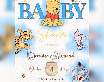 Winnie the Pooh Baby Shower Invitation - Canva Invitation