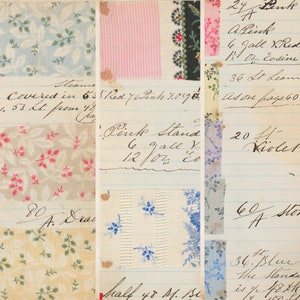Campionatore di tessuto floreale vintage per stampante / Download digitale di 15 pagine / Documenti scritti a mano del XIX secolo / Diario spazzatura stampabile Ephemera