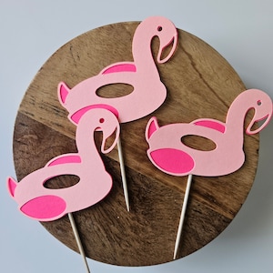 Flamingo Cupcake Toppers Set of 12, Lets Flamingle Party, Summer Cupcake Toppers, Pool Party Decor, Tropical Party Decor