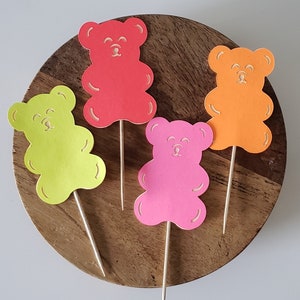Gummi Bear Cupcake Toppers, Set of 12, Beary Sweet Birthday, Candy Bar, Kids Birthday