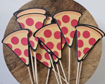 Juego de 12 adornos para cupcakes con temática de pizza, adornos para cupcakes de fiesta de pizza, fiesta de cumpleaños con temática de pizza, primer cumpleaños, segundo cumpleaños, fiesta de pizza