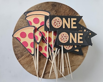 Juego de 12 adornos para cupcakes de pizza, adornos para cupcakes para fiestas de pizza, fiestas de cumpleaños de pizza, primer cumpleaños, segundo cumpleaños, cuarto cumpleaños