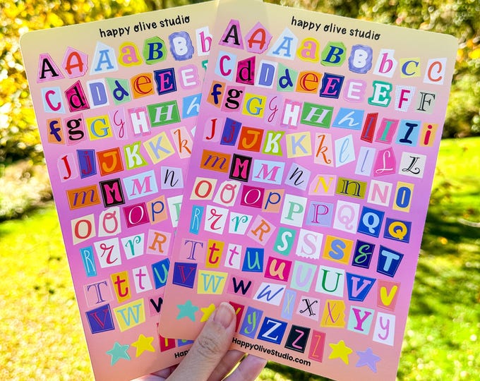 Scrapbook Alphabet Letters Sticker Sheets (set of 2), Journal Ransom ...