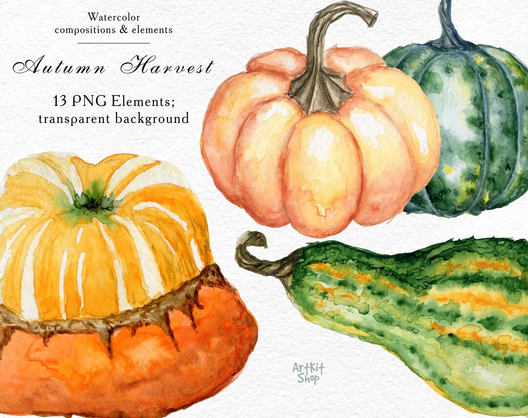 Autumn Clipart Watercolor Pumpkins Halloween Clip Art Fall - Etsy