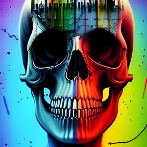 Rainbow Skull Cityscape - Digital Download for Personal Printing