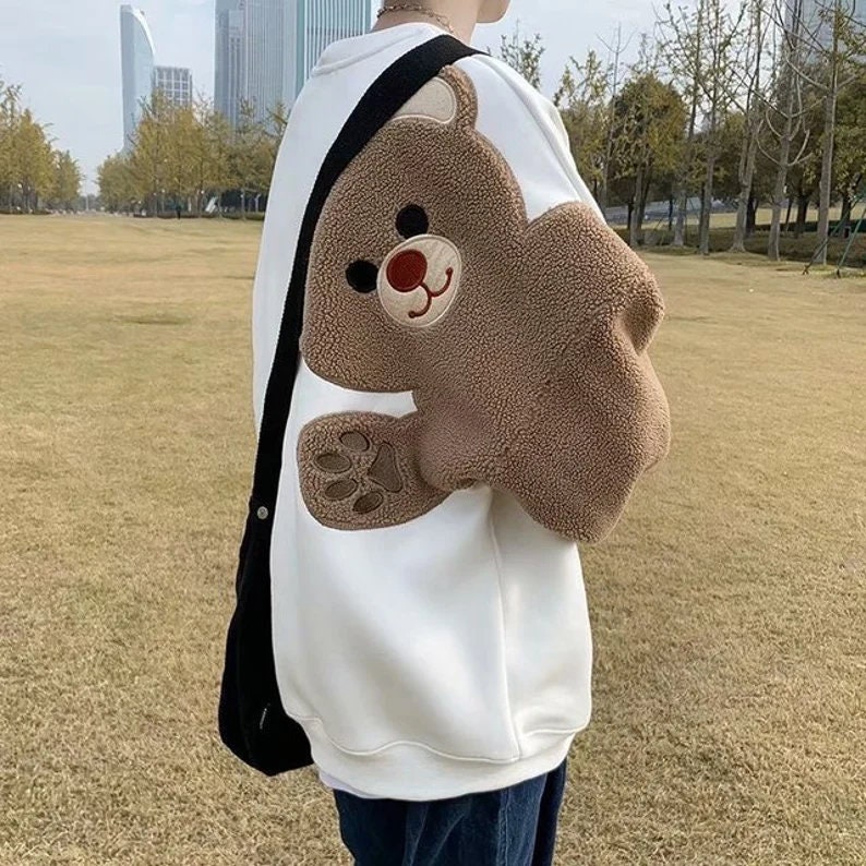 宇宙の香り Furry bear H/S hoodie/ハーフジップ くまプリント