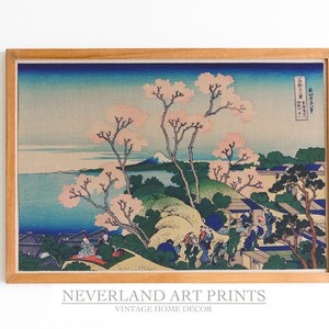 Illustration of sakura blossom with Mount Fuji - Landscape- Vintage Japan Art - Japanese Room Deco -Antique Japanese Painting