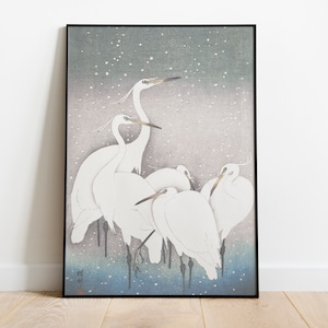 Vintage Bird Painting  Group of Egrets Ohara Koson Art Prints - bird wall art