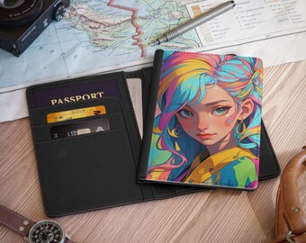 RFID Blocker Passport Travel case, womens Travel Wallet, Anime Girl Passport Holder, RFID Passport Cover