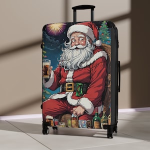 Dronken Kerstman Kerst Airport Carry on Hard Shell Koffer Rood Zwart Wit Draaibare koffer met ingebouwd slot