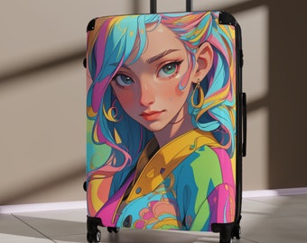 Anime Girl Suitcase Womens Airport Hard Shell Luggage Built-in Lock Swivel Suitcase