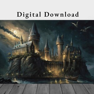 Wizard School Printable Painting | Wizard School Art Instant Download | Printable Wizard Academy Art | Fantasy Wizard Academy Painting Print