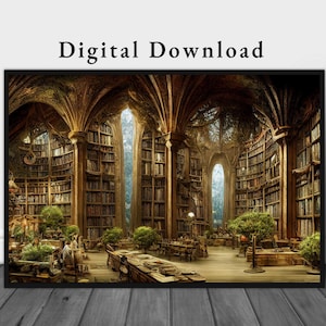 Arte de pared de biblioteca de fantasía imprimible / Arte imprimible de biblioteca de fantasía / Arte imprimible de biblioteca / Biblioteca imprimible / Biblioteca de fantasía imprimible