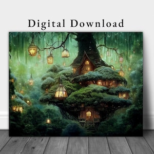 Printable Fantasy Treehouse Art | Fantasy Treehouse Printable | Fantasy Treehouse Art | Treehouse | Printable Treehouse | Treehouse Painting