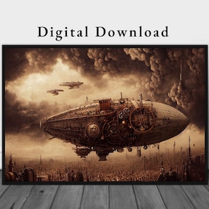Steampunk Airship Printable Art | Steampunk Landscape Art | Steampunk Art Download | Steampunk Air Art | Printable Steampunk Art Download