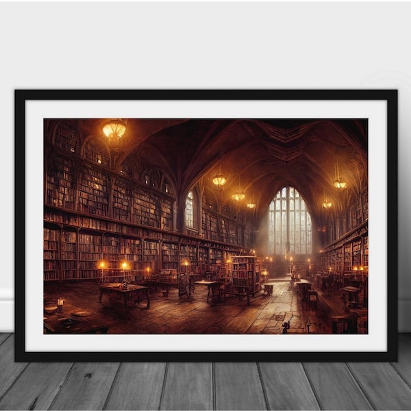 Fantasy Library Painting Large Art Print | Fantasy Library Painting | Library Decor | Fantasy Library Art | Wizarding School Library Print