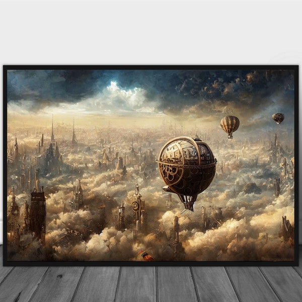 Steampunk Adventure Art | Steampunk Air Painting | Steampunk Décor | Steampunk Air Art | Steampunk Vintage Painting | Steampunk World Print