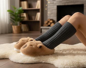 Capybara Slippers, Funny Plush Couple Shoes, Women’s Warm Winter Flats, Cozy Long Fur Indoor Slippers, Non Slip Chunky Platform