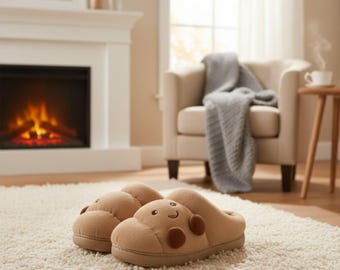 Croissant Slippers for Men & Women, Funny Plush Cotton Shoes, Cozy Winter Indoor Non-Slip Slippers