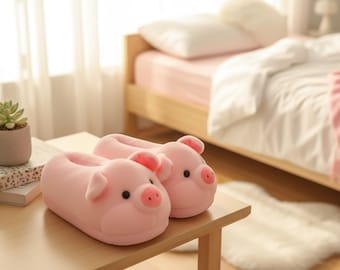 Couples Piglet Slippers, Cute Cartoon Plush Shoes for Men & Women, Warm Cotton Indoor House Shoes, Winter Anti Slip Floor Slippers
