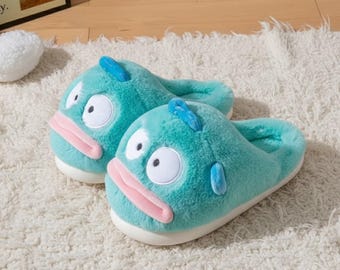 Śliczne kapcie z motywem ryby z anime, zimowe pluszowe bawełniane kapcie domowe, grube, ciepłe kapcie do użytku wewnątrz i na zewnątrz, prezent dla par