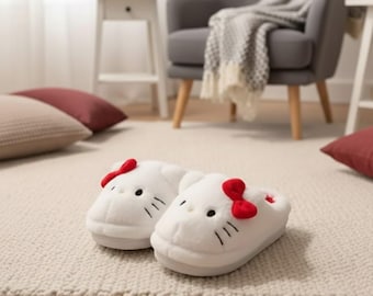 Cartoon Kitty Warm Cotton Slippers, Cute Winter House Slippers, Thick Anti Slip Indoor Shoes, Cozy Gift for Autumn Winter