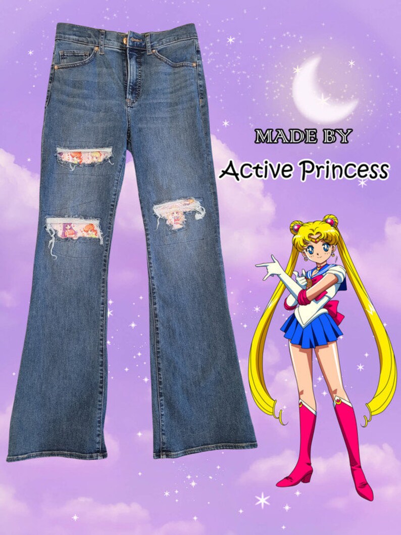 Sailor Moon Jeans Women and Teens Distressed Jeans Sailor - Etsy