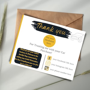 Plantillas de tarjetas de agradecimiento: ventas de automóviles