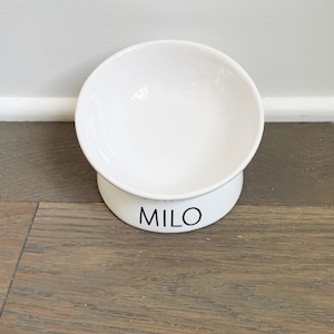 Personalized Elevated Cat Food Bowl, Ceramic Raised and Tilted Pet Bowl, Protect your pet's spine, Cat Dish, Small dog dish. Spine relief