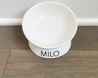 Personalized Elevated Cat Food Bowl, Ceramic Raised and Tilted Pet Bowl, Protect your pet's spine, Cat Dish, Small dog dish. Spine relief