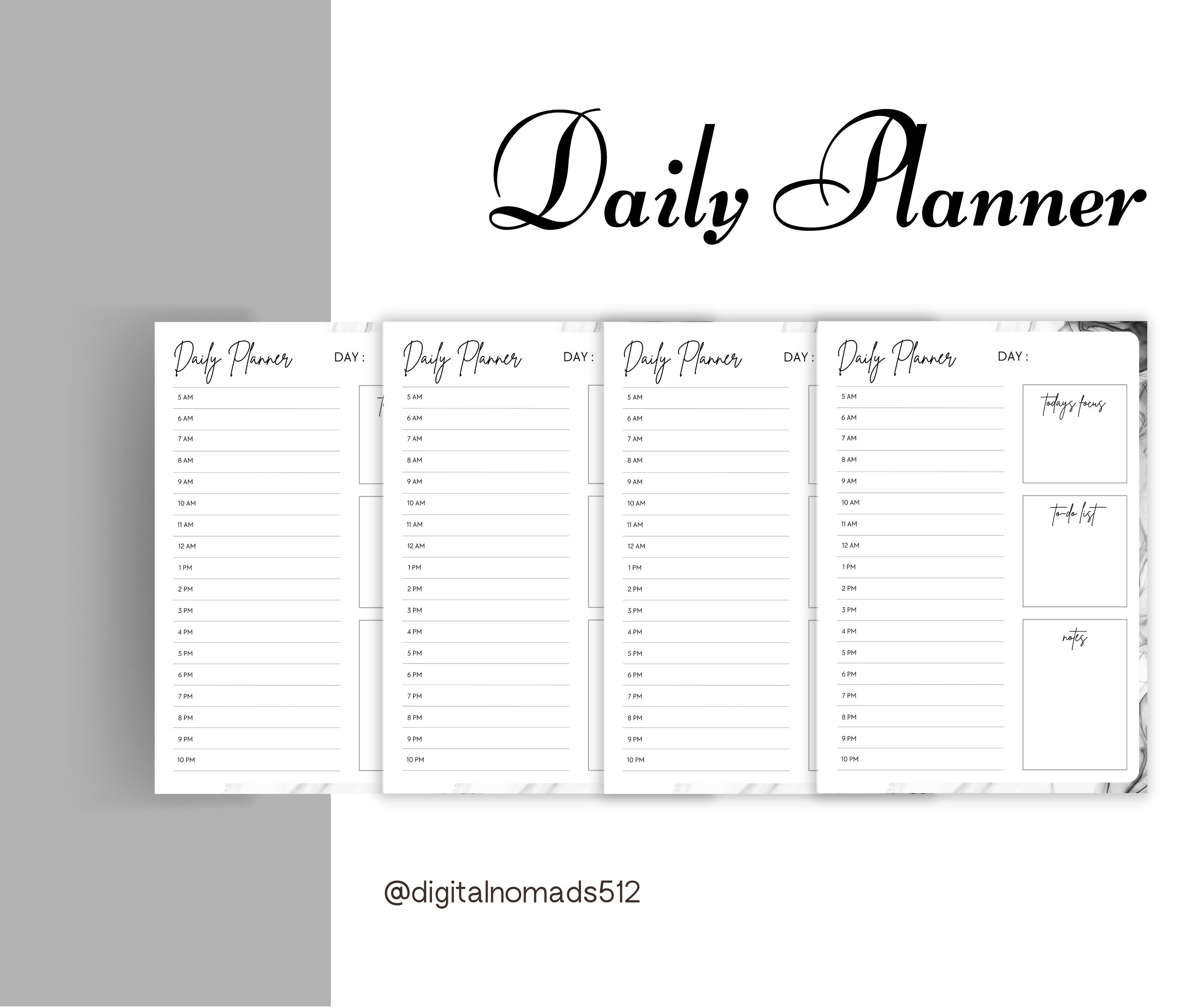 Daily Planner, Printable Daily Planner, Planner Template, Black and ...