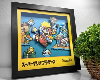Super Mario Bros (Famicom) Retro Shadow Pixel Box Art - Classic Video Game Decor