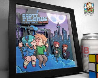 Scott Pilgrim vs. The World: The Game Pixel Art Shadow Box | Scott & Ramona 3D Layered Gaming Wall Art