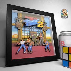 Streets of Rage 2 Pixel Art Shadow Box - Handmade - 3D Layered - Framed - Mr. X Boss Fight