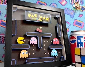 Pac-Man Arcade Pixel Art Shadow Box | Retro Gaming Wall Art | Handmade 3D Framed Gamer Gift
