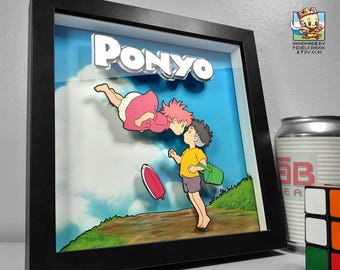 Ponyo Art Shadow Box - Handmade - 3D Layered - Framed