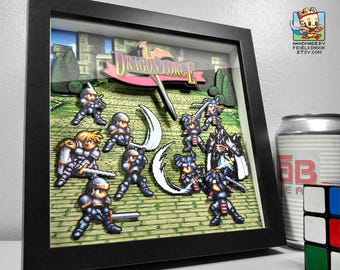 Dragon Force Pixel Art Shadow Box - Handmade - 3D Layered - Framed - Ryu v Ken