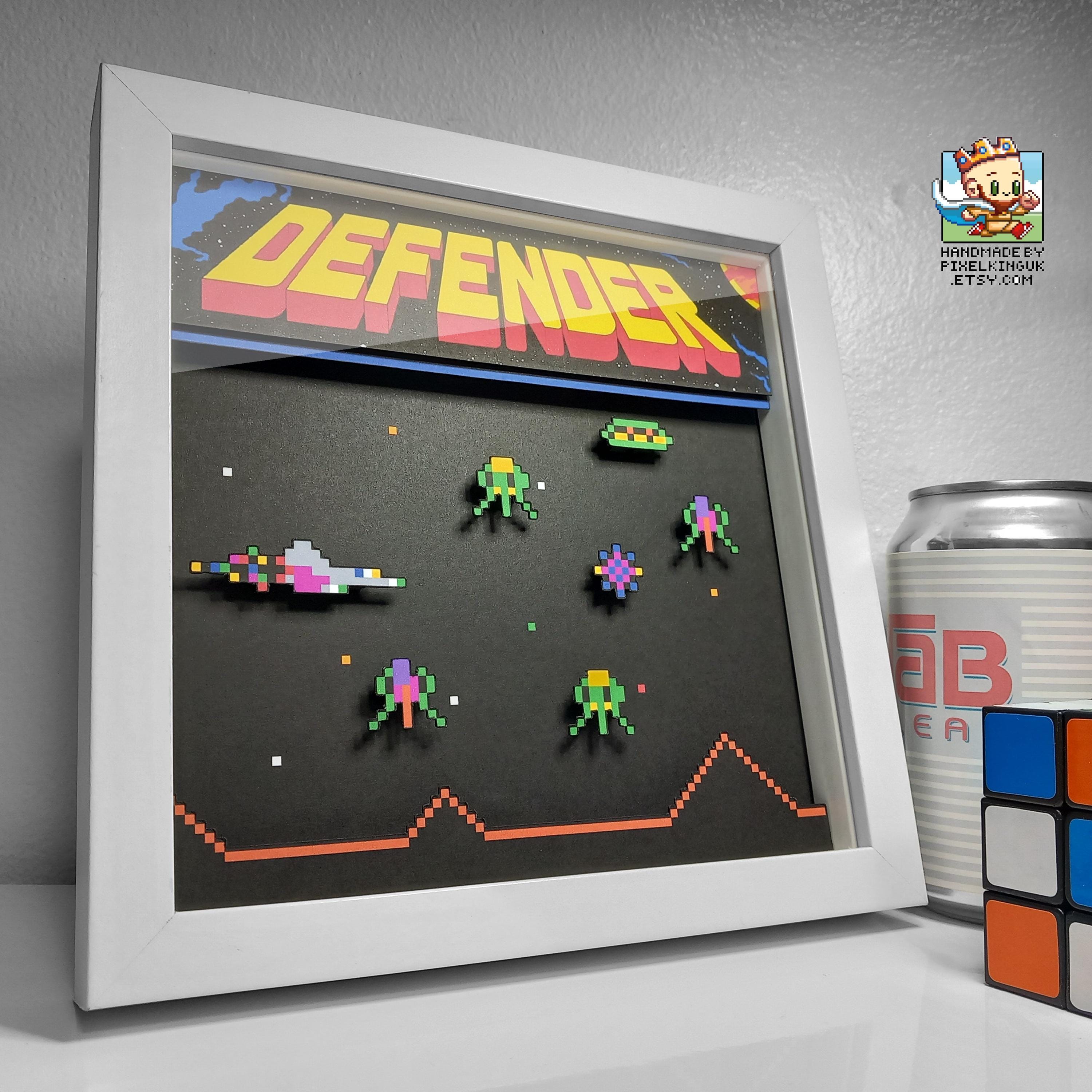 Defender Arcade Pixel Art Shadow Box - 3D Layered - Handmade - Framed ...