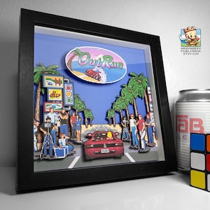 OutRun Pixel Art Shadow Box - 3D warstwowy - oprawiony