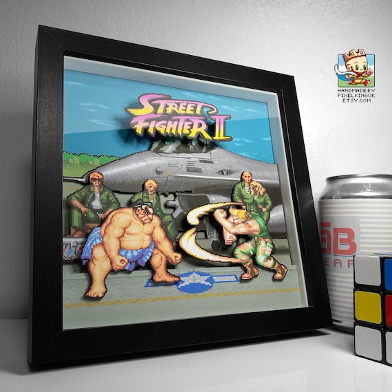 Street Fighter 2 E Honda vs Guile Pixel Art Shadow Box | Choose Any Characters | Handmade Arcade Art
