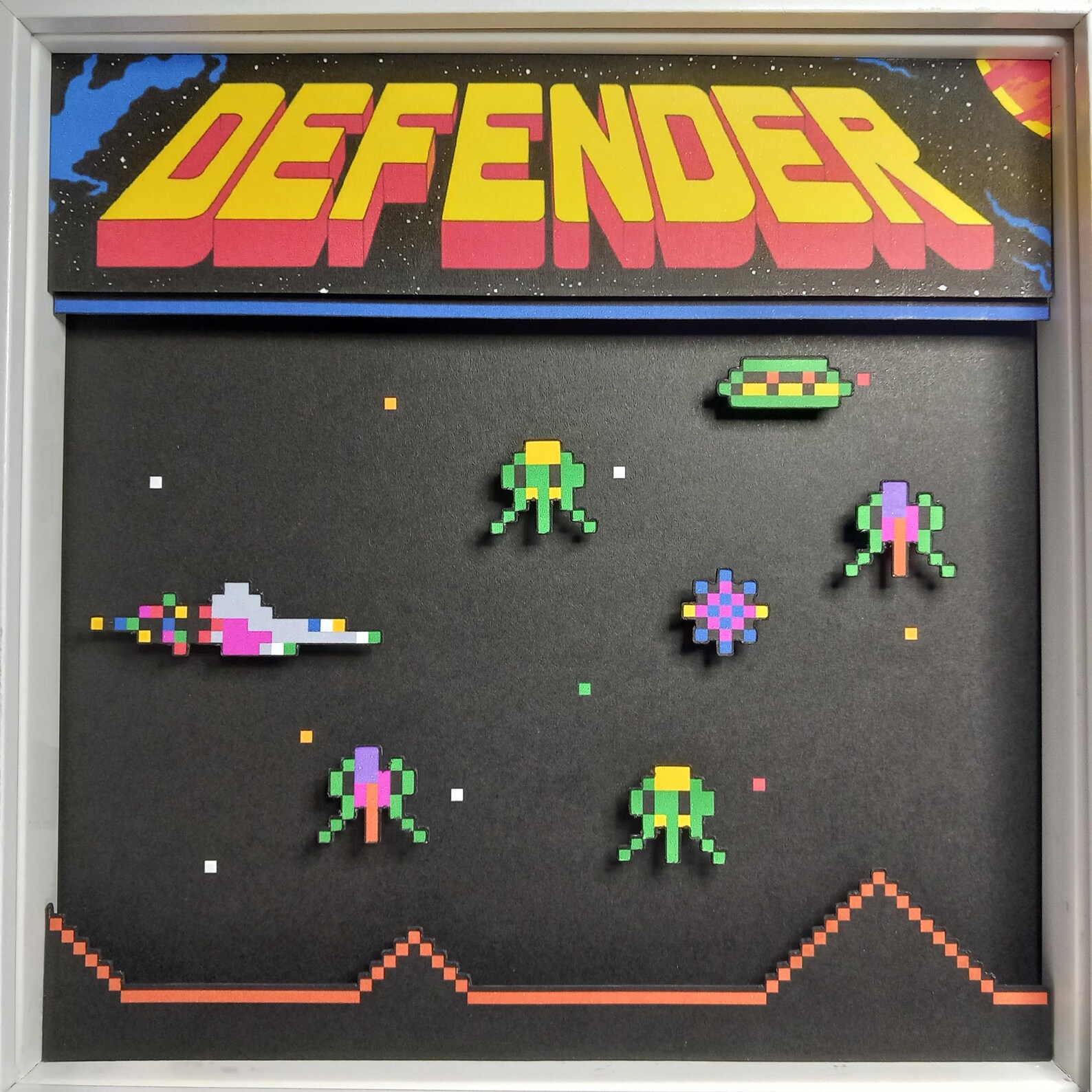 Defender Arcade Pixel Art Shadow Box - 3D Layered - Handmade - Framed ...
