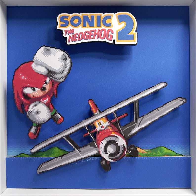 Front view of the character option featuring Knuckles beside Tails' red biplane.