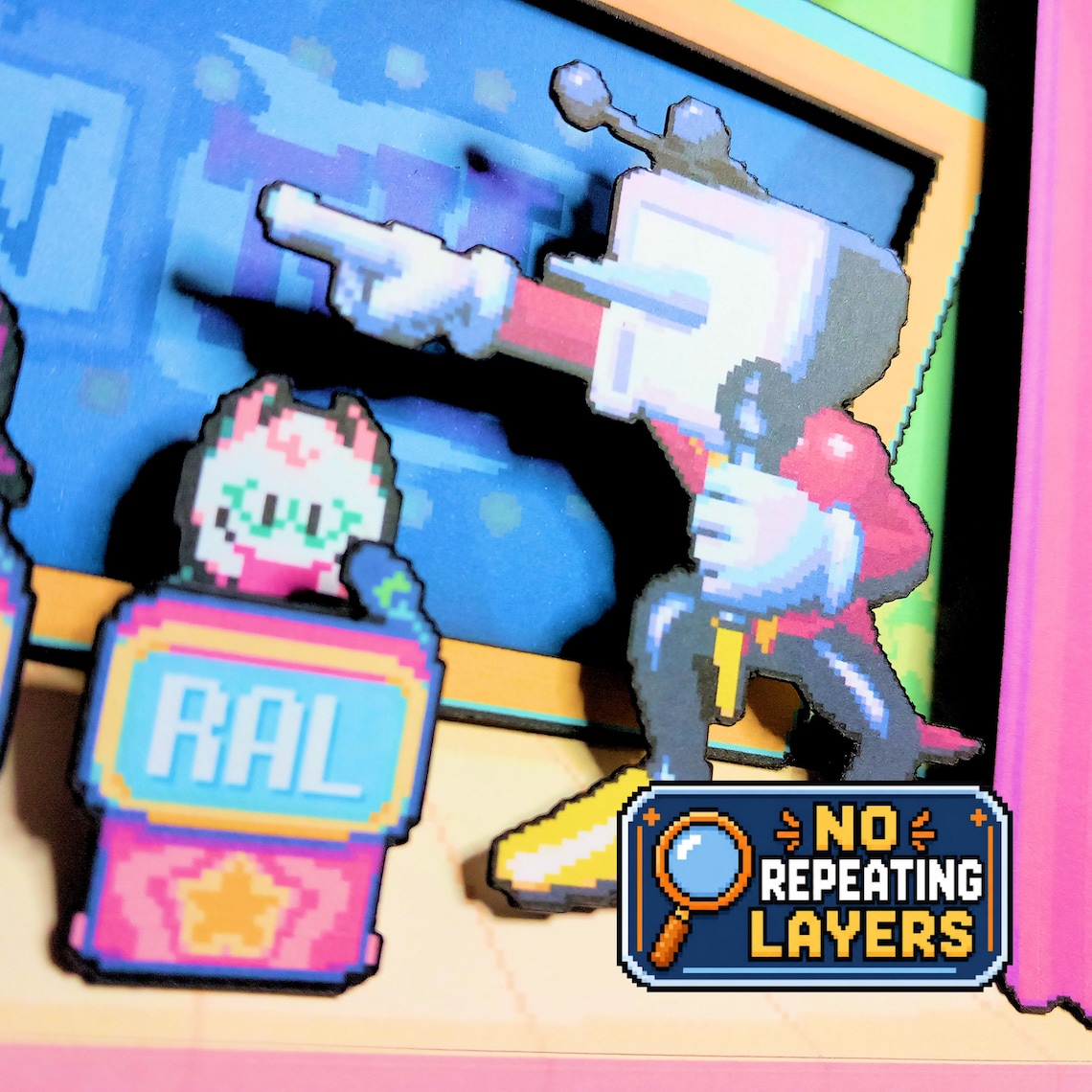 Close-up of Tenna and Ralsei in the layered Deltarune TV Time shadow box