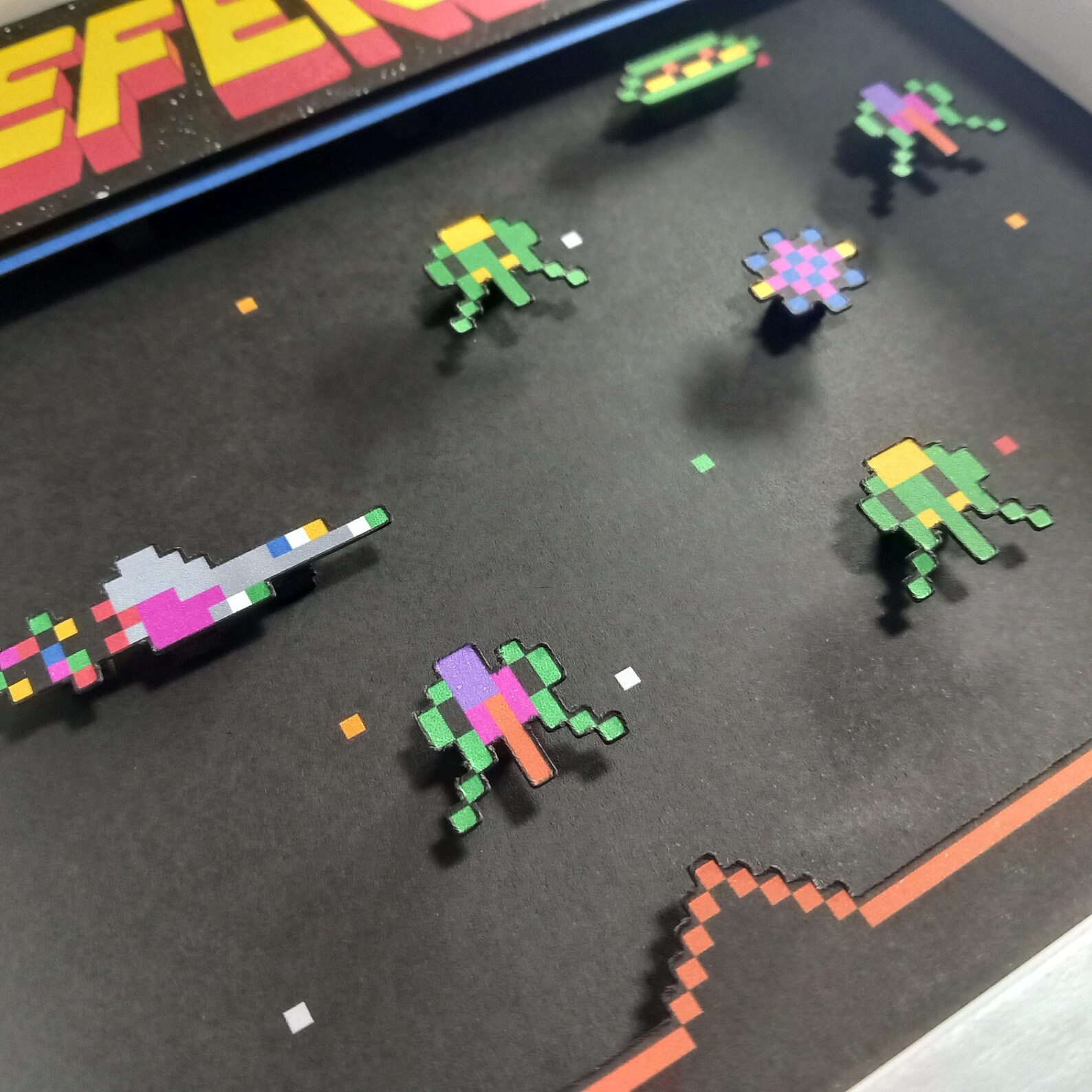 Defender Arcade Pixel Art Shadow Box - 3D Layered - Handmade - Framed ...