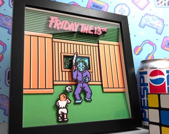 Friday the 13th Pixel Art Shadow Box - 3D Layered - Handmade - Framed
