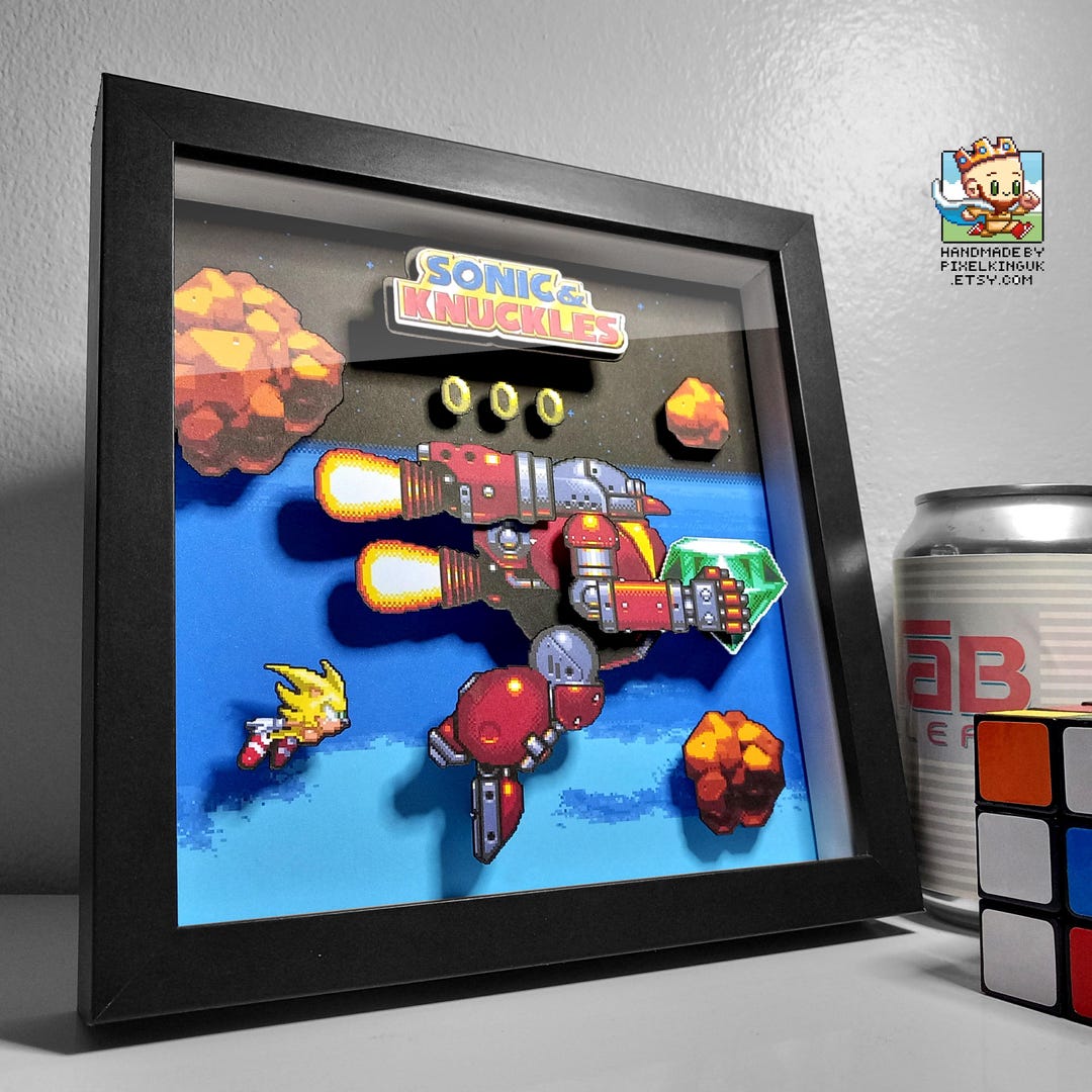 Sonic & Knuckles Doomsday Zone Pixel Art Shadow Box | Super Sonic